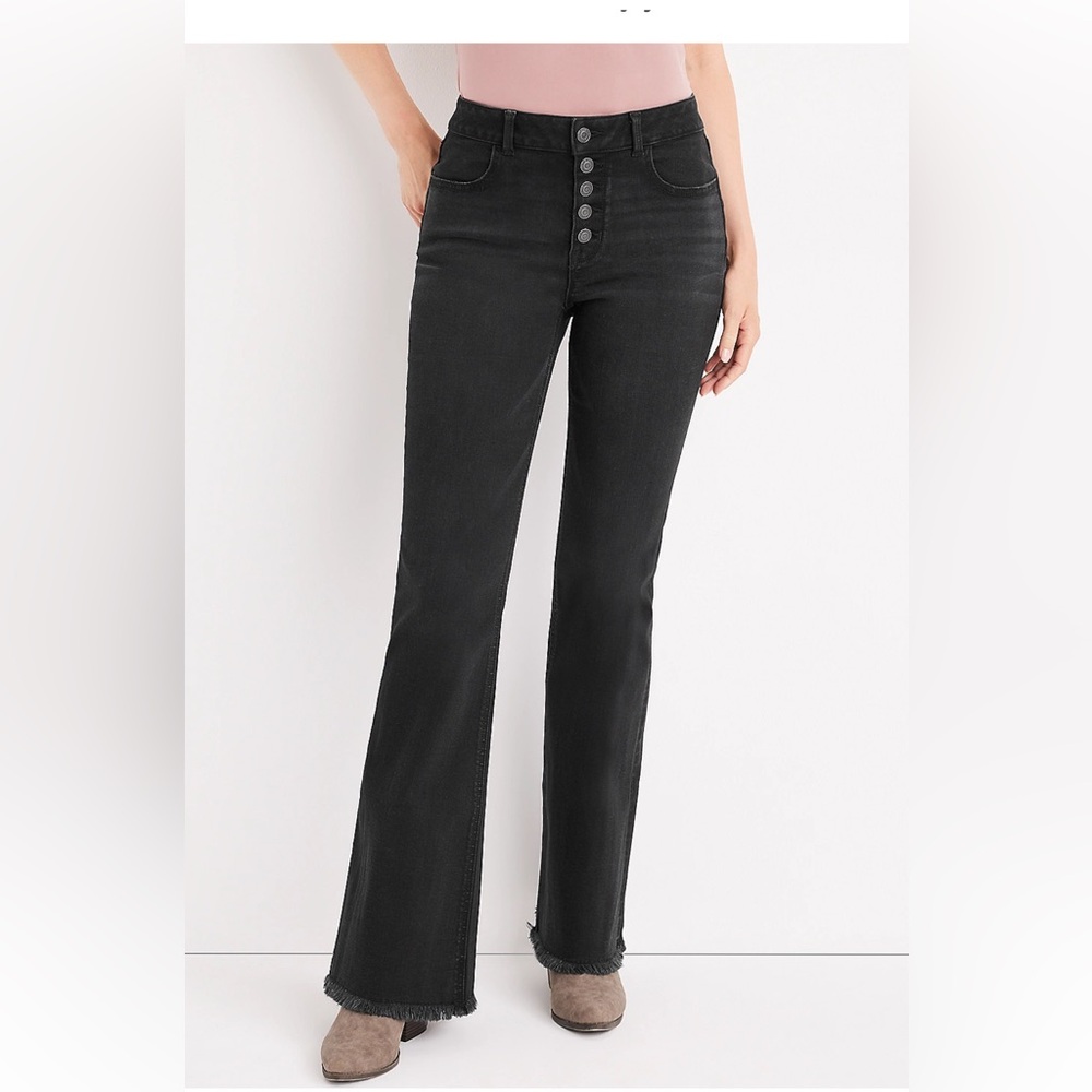 Maurices Black High-Rise Flare Jeans with Button-Fly - Picture 1 of 6